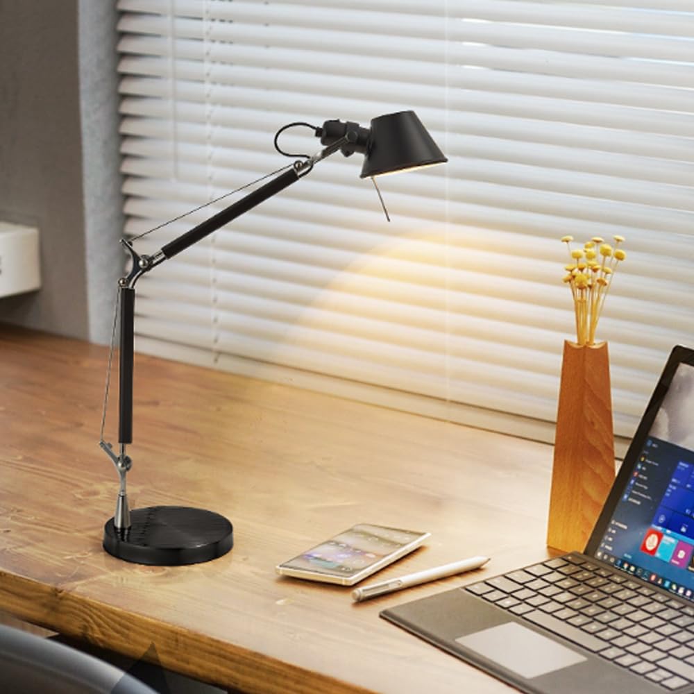 Schreibtischlampe, Schwenkarm mit Ein-/Ausschalter & Mehrgelenk-Anpassung, Augenschonende Leselampe für Schlafzimmer, Arbeitszimmer & Büro