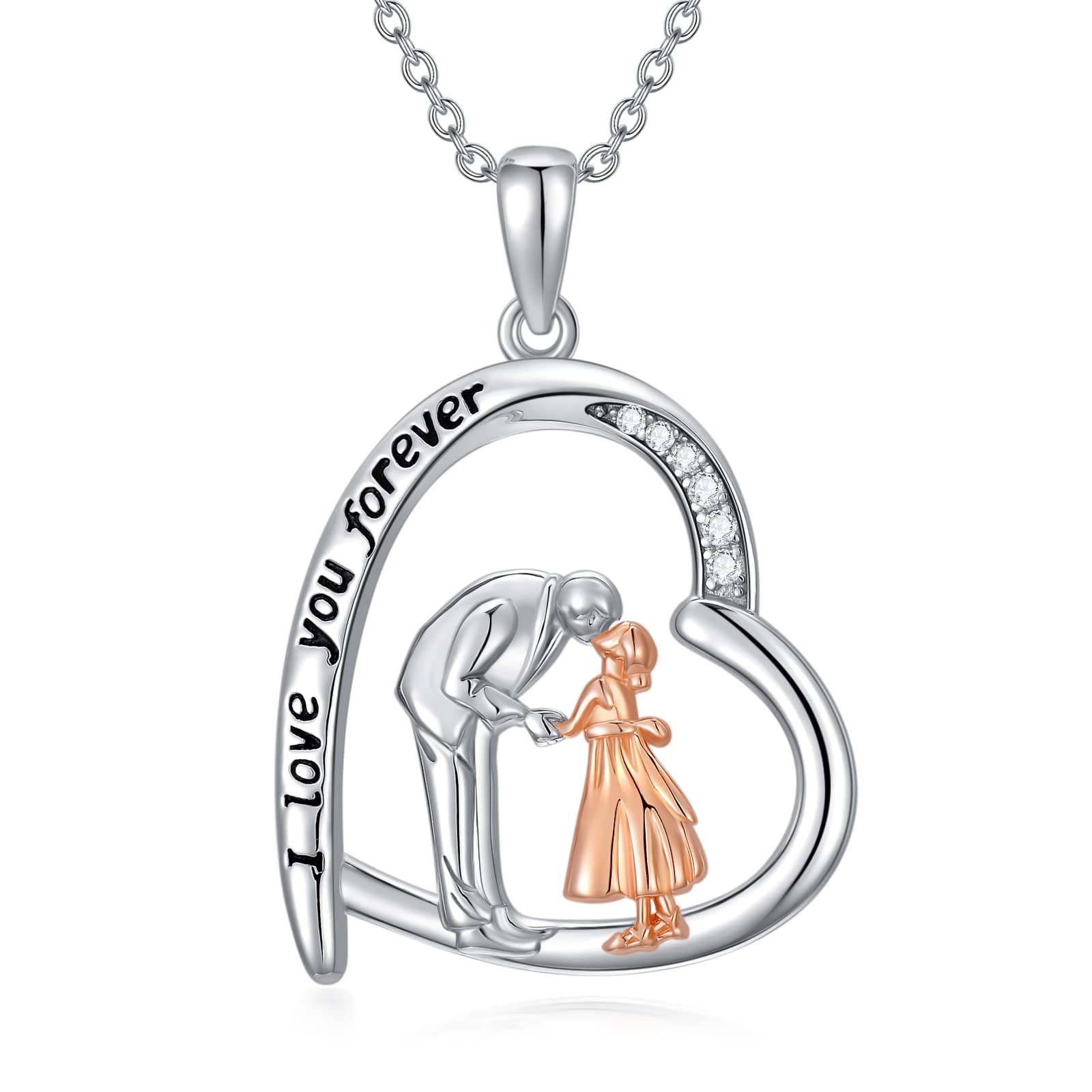 Père fille collier S925 en argent Sterling amour coeur pendentif chaîne père fille bijoux cadeaux pour femmes filles