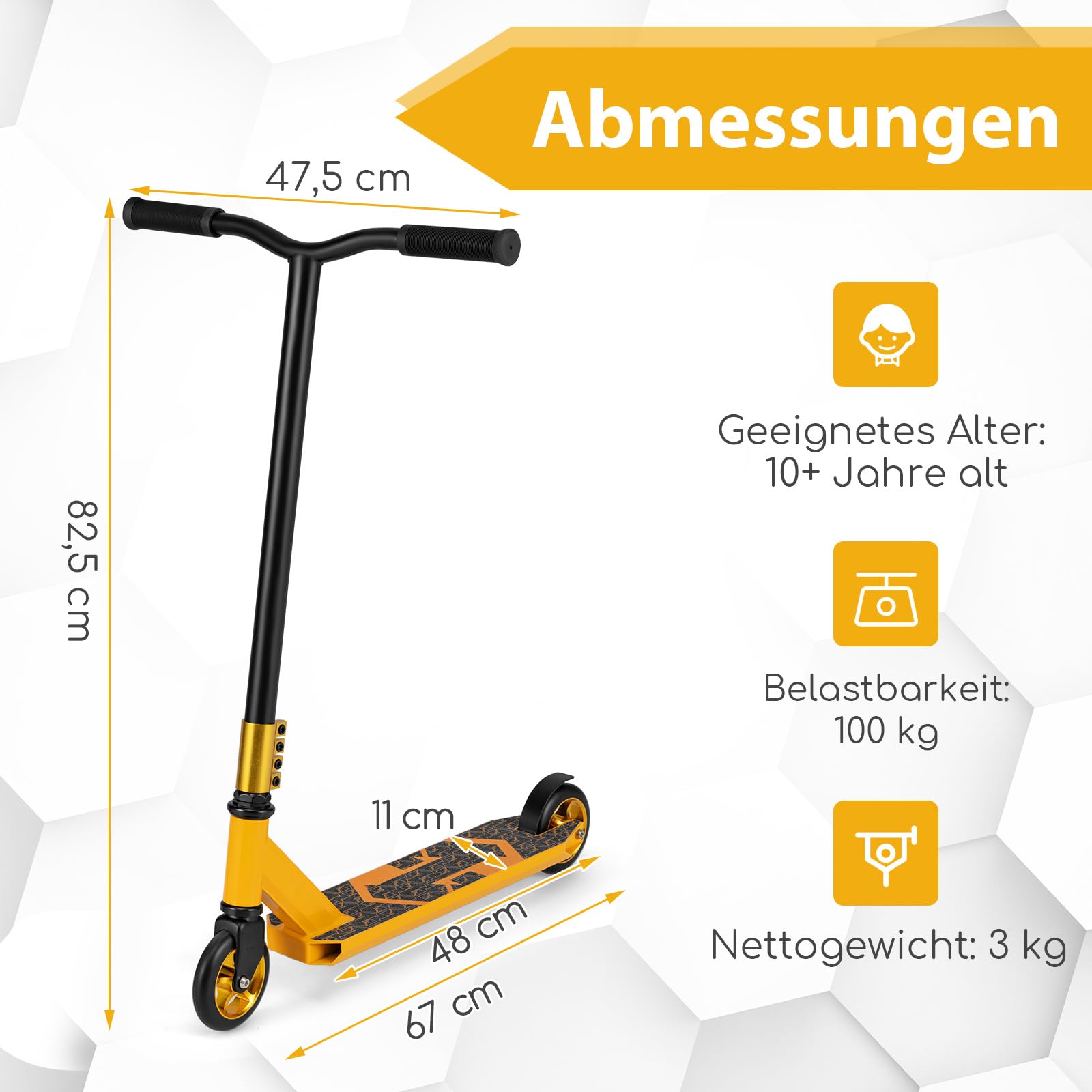 COSTWAY Hulajnoga wyczynowa z kierownicą 360, z kołami PU 110 mm, łożyskiem kulkowym ABEC-7 i aluminiowym pokładem, obciążenie 100 kg, dla dzieci od 10 lat