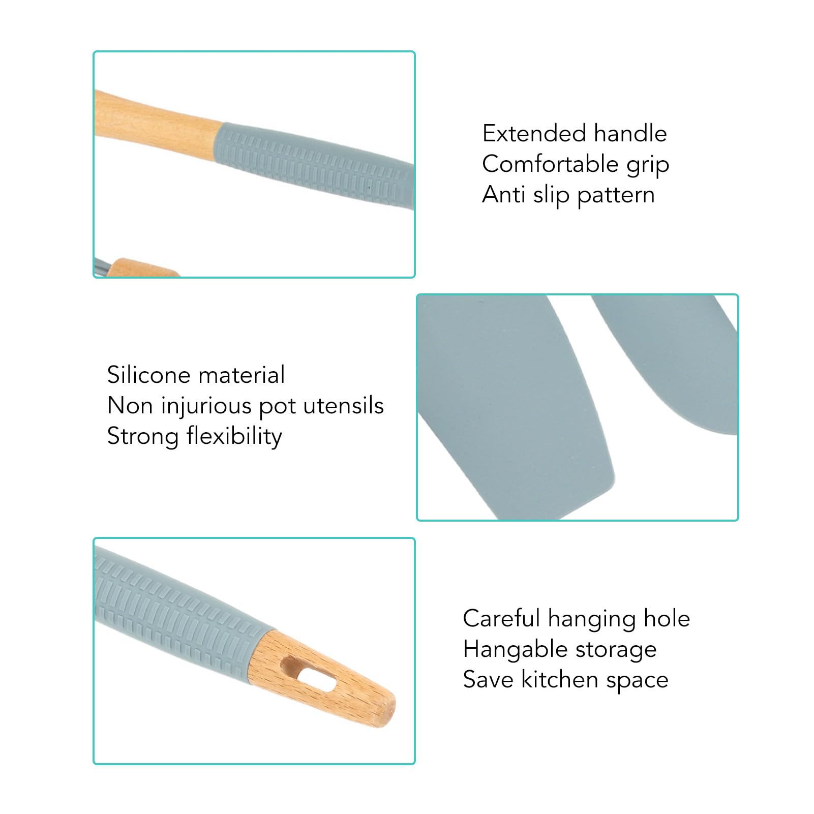 Ensemble d'ustensiles de cuisine en silicone, ensemble de 6 spatules d'ustensiles de cuisine avec manche en bois, ustensiles de cuisine, gadgets de cuisine pour la pâtisserie au