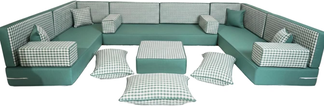 Middle Eastern Moroccan Majlis Seating – U Shaped Arabic Floor Cushion for Living Room – Sectional Sofa Set