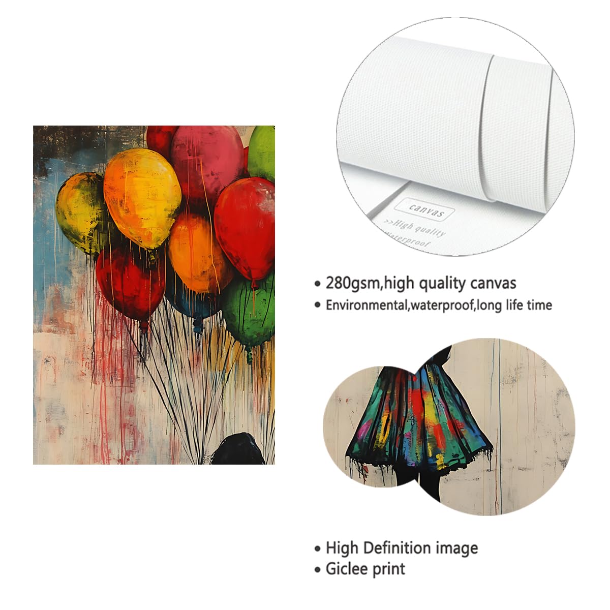 SHENGPOSTER Sylwetka dziewczyna płótno grafika na ścianę, żywy abstrakcyjny balon plakat artystyczny design, elegancka sypialnia mieszkanie sztuka ścienna dekoracja wewnętrzna rama 30 x 45 cm