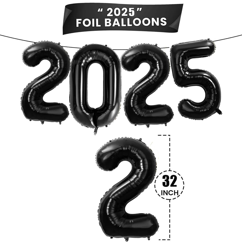Silvester Deko 2025 – Ballonset In Schwarz Mit Zahlenballon 2025, Sternen & Konfetti Für Die Perfekte Silvesterparty