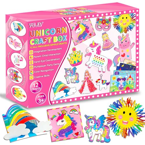 7july Unicorn Craft Box-12 Fun Arts and Crafts for Kids Ages 4-8 Educational Creative Toys Art and Crafts Projects & Activities Kit with Supplies Gift for Girls 3 4 5 6 7 8 Years Old