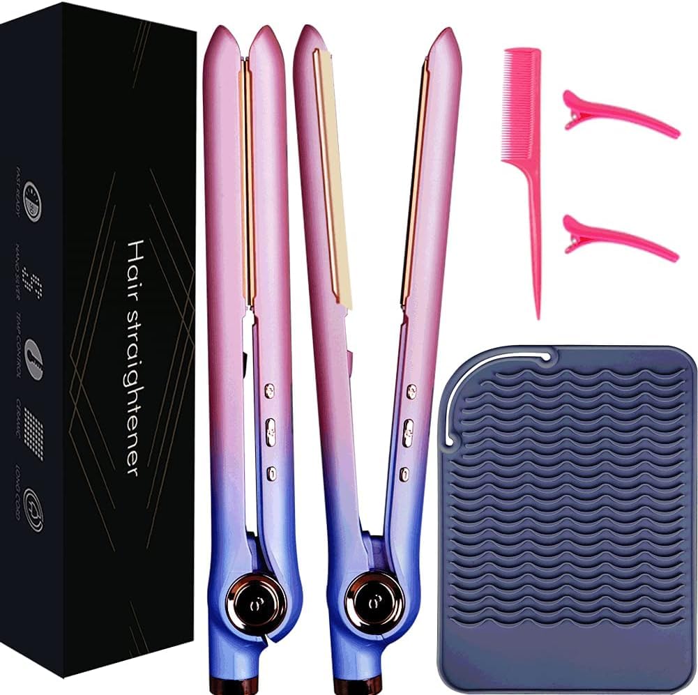 EDUEE Hair Straightener and Curler 2 in 1, Nano Titanium Ceramic Flat Iron with Argan Oil, Ionic Protect Hair,Curling Iron 1 inch, 25 Kinds of Temp Settings LCD Display & Auto Shut-Off (Multi-Colored)