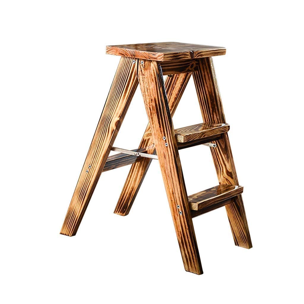 Buy FGVBC Stool 3 Step Retro Folding Ladder Wooden Lightweight Folding