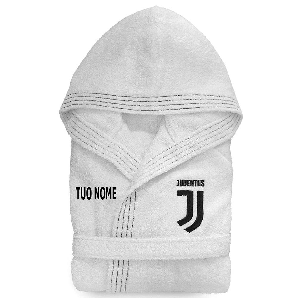hermet Accappatoio Juve con Cappuccio | Accappatoi JUVENTUS FC Calcio Personalizzabili con Nome Ricamato PS 09653-BS