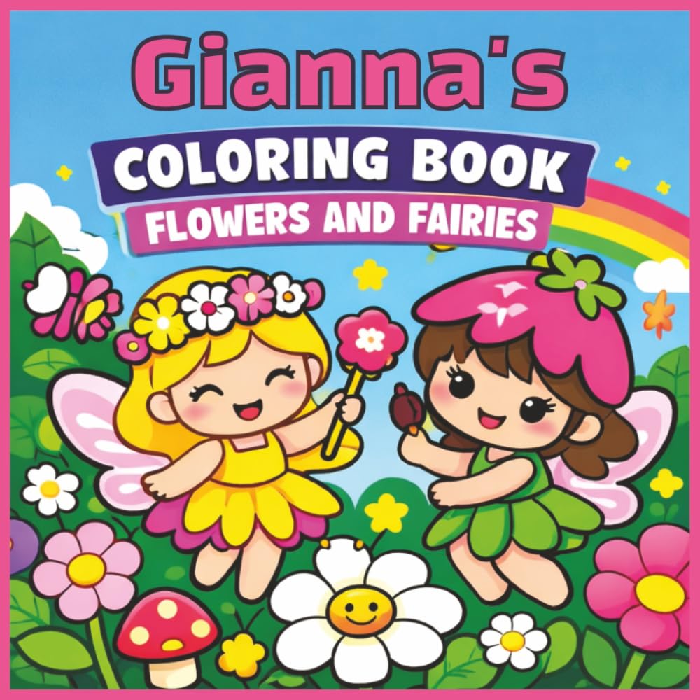 Gianna's Coloring Book - Flowers and Fairies: Gianna, Fairy, Florals, Girly, Kawaii, Bold and Easy, Relaxation, 40 Colouring Pages, 8.5 x8.5 inches, ... Birthday, Gift, Christmas, Stocking Stuffer