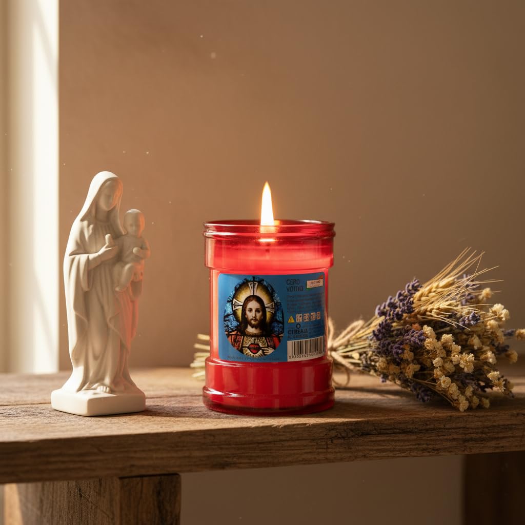 Cereria Di Giorgio - Confezione da 60 Ceri Votivi dedicati al Sacro Cuore - Modello P30 - Durata 32 Ore