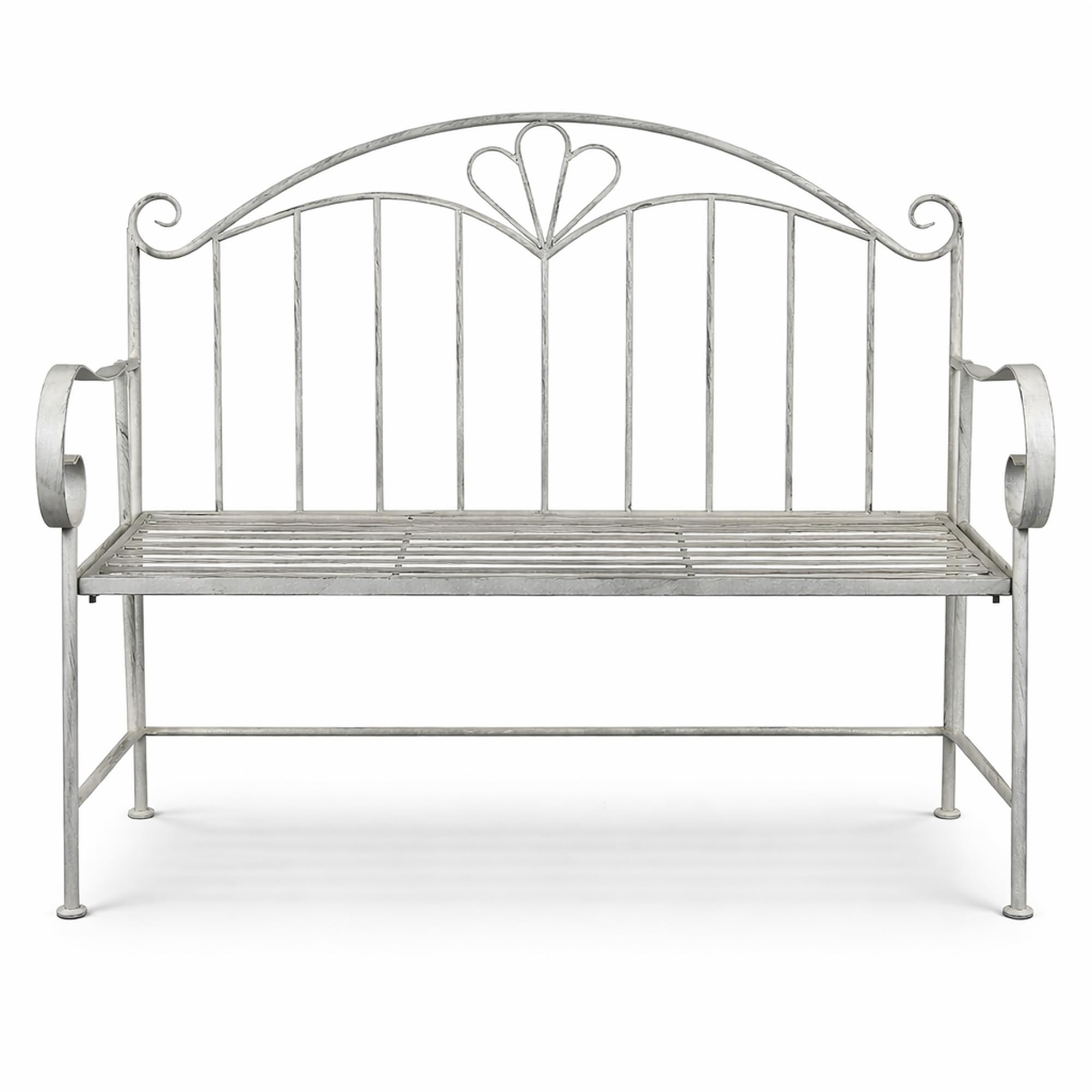 GlamHaus Metal Garden Bench, Patio Seat Furniture, Foldable Grey, Beautiful Shabby Chic, Handmade Vintage (Trentino Antique Grey)
