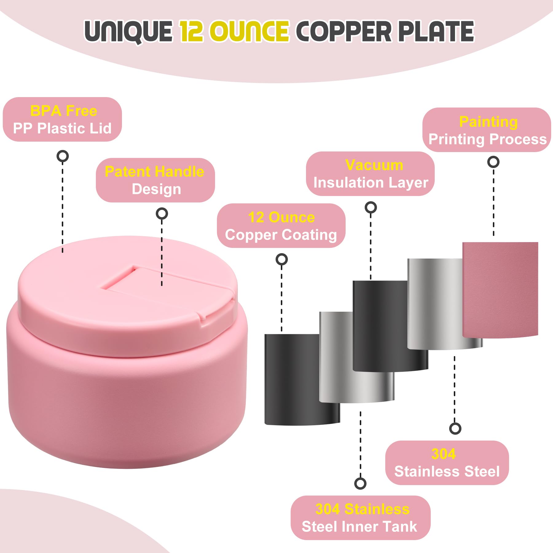 Itslife Thermo per Alimenti 400ml con Coperchio a Fibbia, Contenitore Termico Bambini di Acciaio Inossidabile, Portavivande Termico per Picnic, Scuola e Ufficio, Rosa