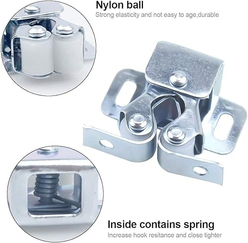 Miniatura 2 de 12 cierres de puerta, doble rodillo de sujeción fuerte con tornillos, cierre de puerta de armario con doble rodillo, pestillo de puerta para muebles