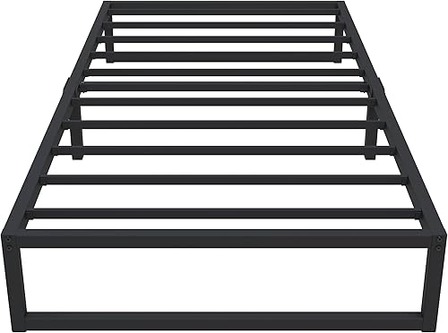Miniatura 41 de Marco de cama individual de 9 pulgadas, marco de cama individual de metal resistente, no necesita somier, sin ruido, fácil montaje, color negro