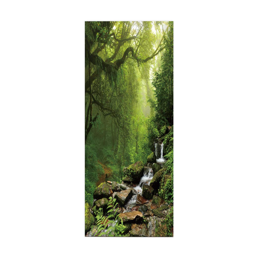 Poster porte sticker haut réalisme paysage chutes de forêt verte 63x205 cm