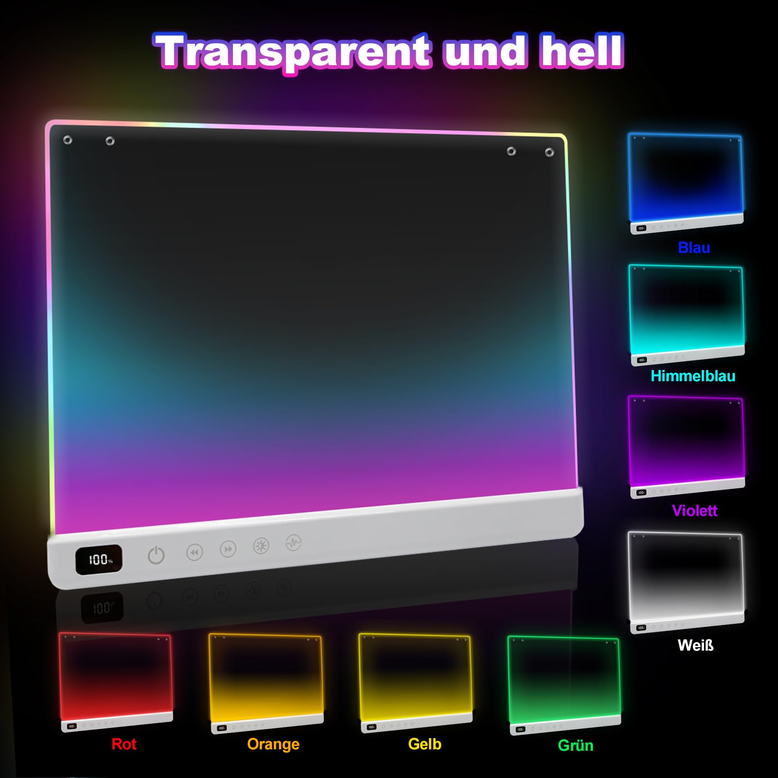 LED Zeichenbrett Kinder, Wiederaufladbare Leuchttafel mit 13 Lichtmodi, Kreatives Lernspielzeug für Mädchen Jungen 4-8 Jahre, 35 x 25 cm LED Maltafel mit Klappständer & Neon Stiften