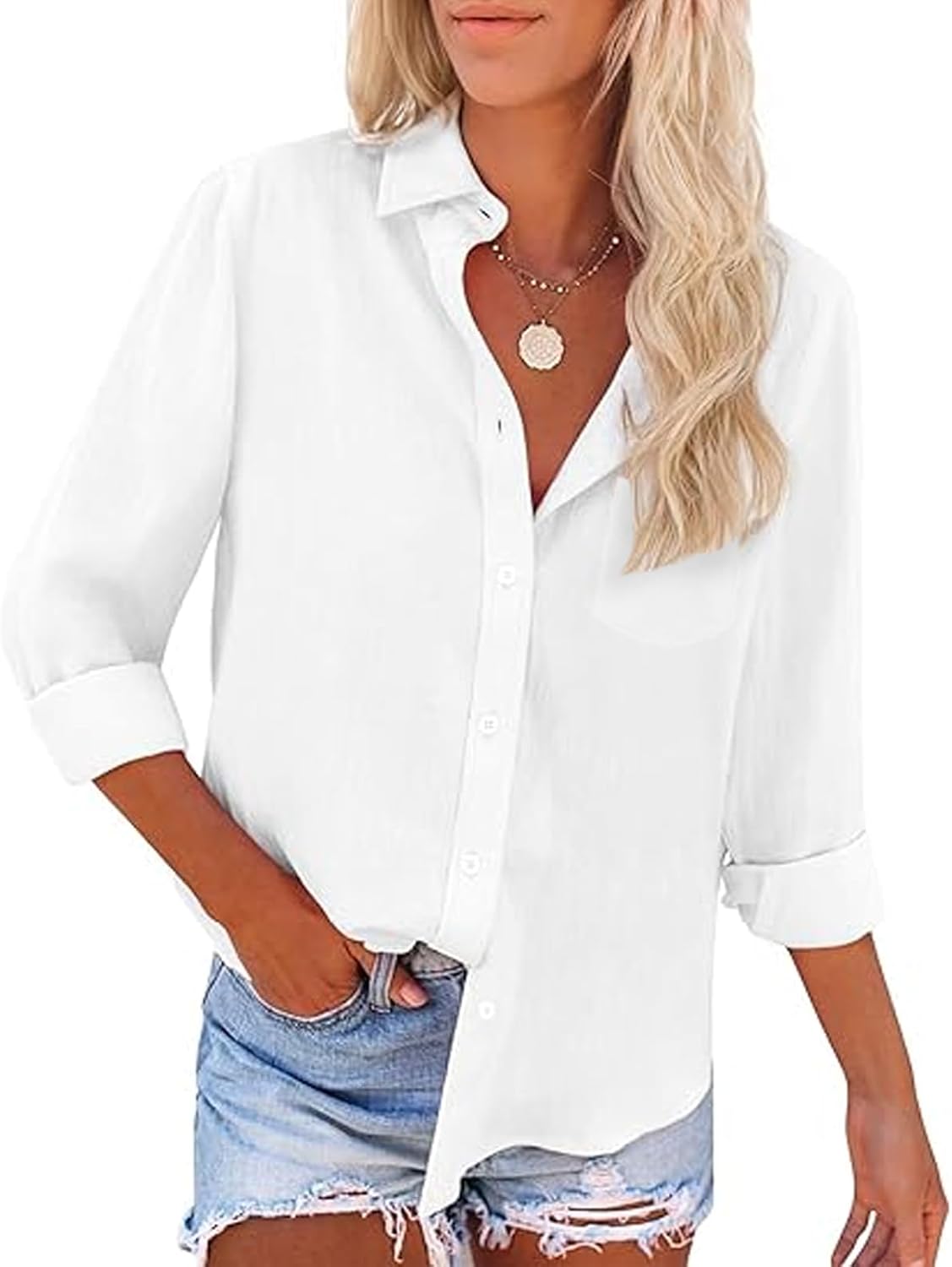 Womens Button Down Shirts Cotton Wrinkle Free Long Sleeve Tops Solid Stretch Dress Shirts Casual Work Office Blouses