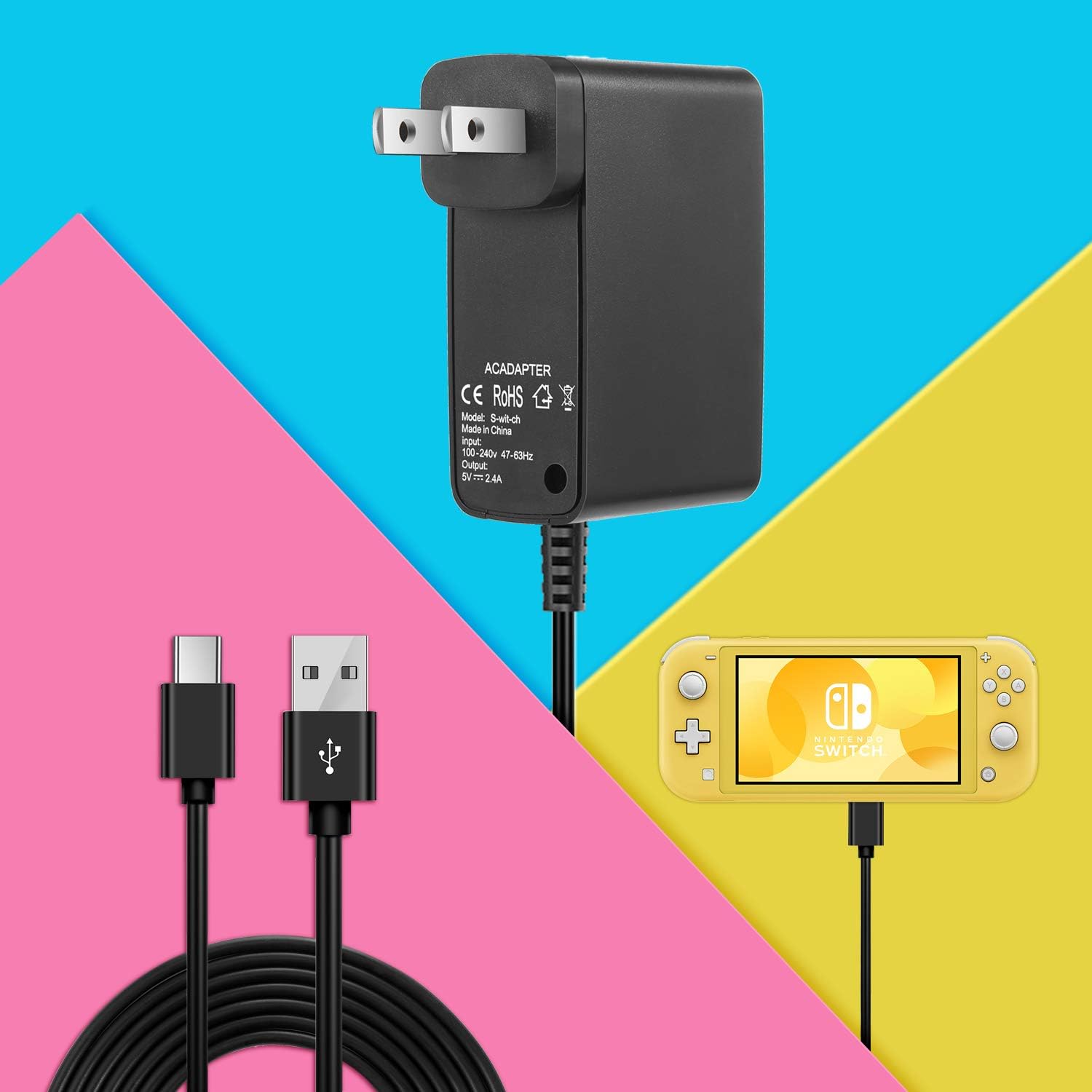 Charger Compatible with Nintendo Switch, 5 Volt/ 2.6 A AC Adapter Portable Charger with 2 M USB Charger Cable, Power Supply Charging Replacement Accessories, Total 2 Pieces : Video Games