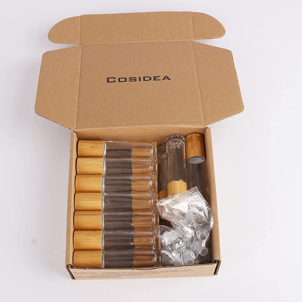 Lot de 18 flacons à bille en verre dépoli avec couvercle en bambou de 10 ml pour huiles essentielles, flacons à bille pour huiles essentielles, 10 ml (givré)
