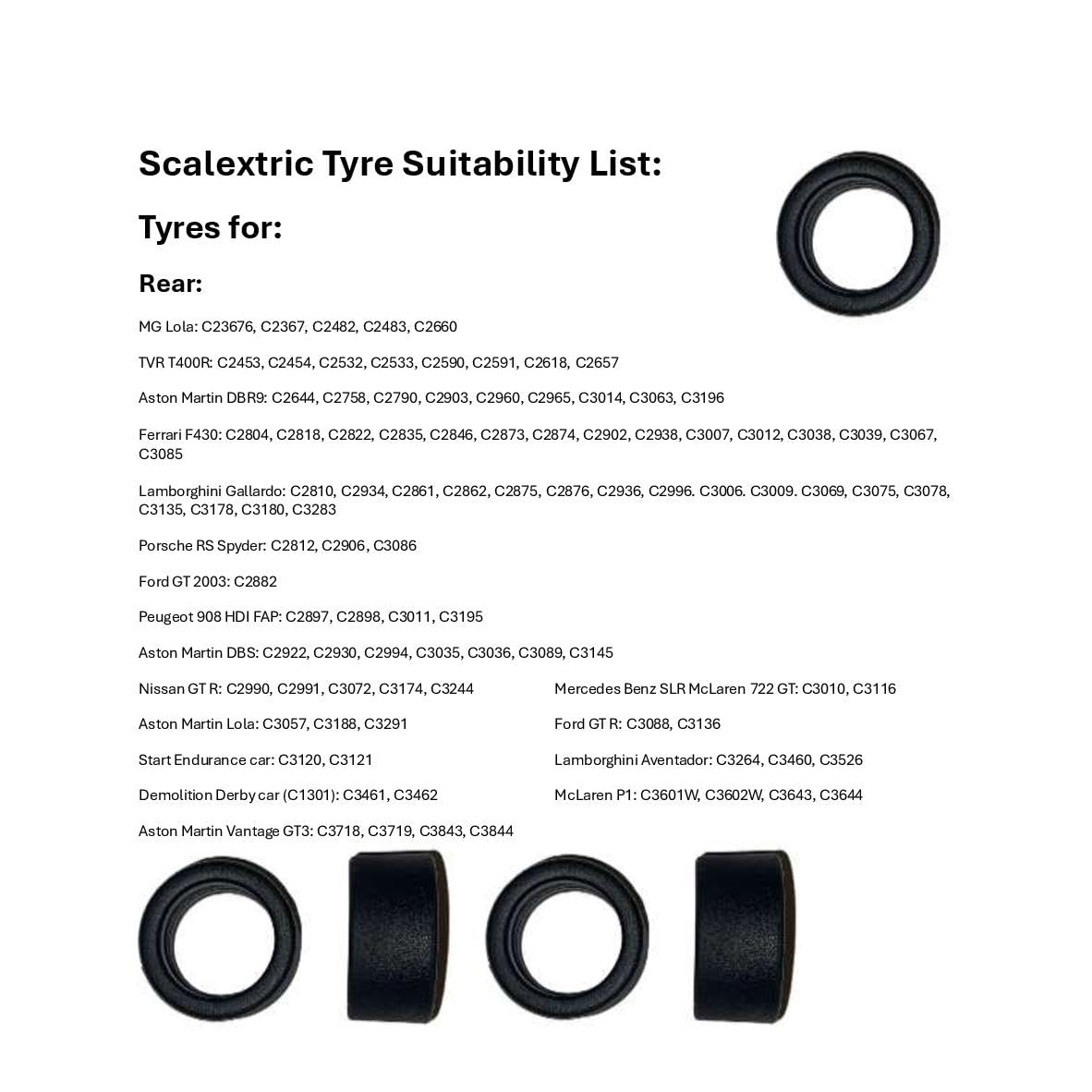 SSC Slot Cars Super Grip Lot de pneus de rechange pour voiture Grand GT Slicks Compatible avec Scalextric Gallardo Rear, F430 arrière, Start Car arrière, etc. 11 mm de large (20)