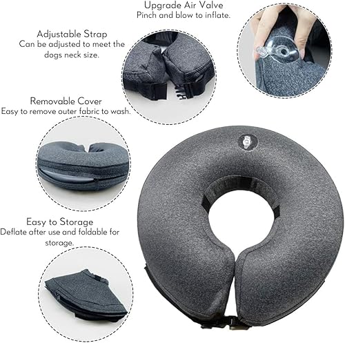 Midog MD-102-GREY-XL Dog Cone Collar, Inflatable Dog Neck Donut Collar Alternative After Surgery thumb #3