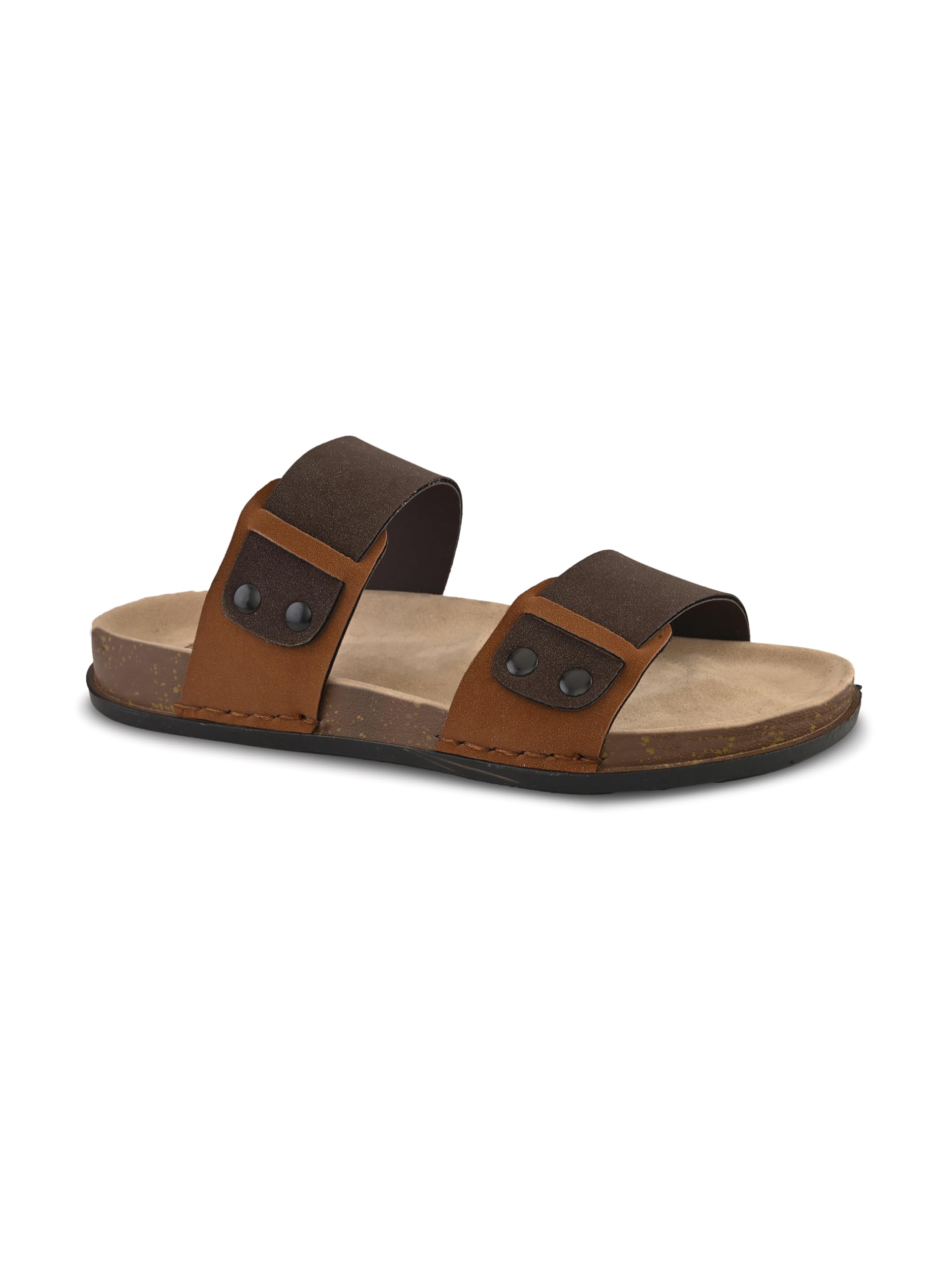 Men’s Brown & Tan Dual Strap Comfort Sandals | Lightweight Slip-On Open Toe Casual Sandal with Cushioned Footbed & Anti-Slip Sole for, Walking & Summer - TPAI 14826 BROWN-8-image-15