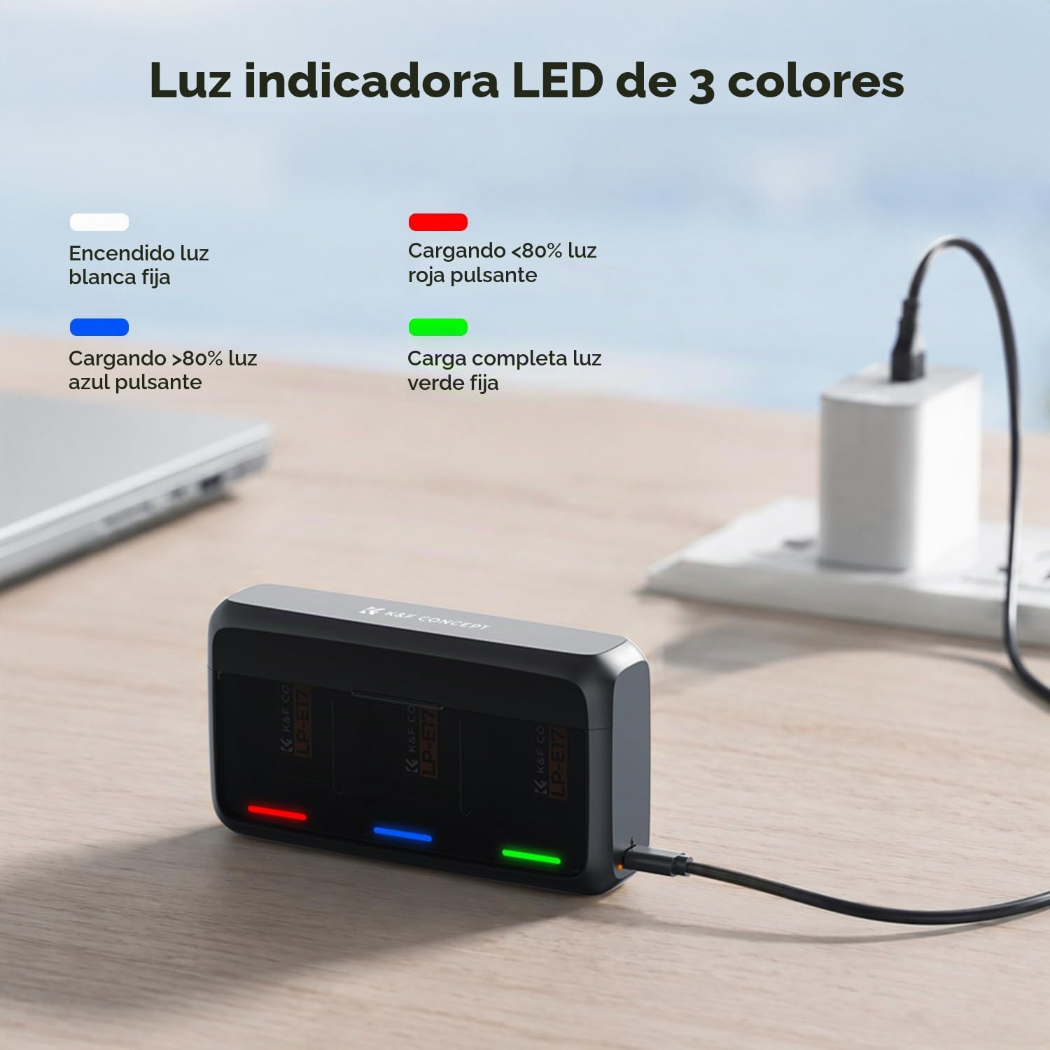 K&F Concept Kit de 3 Baterías LP-E17 y Cargador Rápido de 20W, 1050mAh, para Cámaras, Compatible con Canon EOS R50, R100, RP, R10, R8, Powershot V1 y más