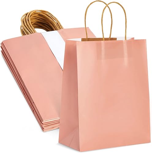 Juvale Paquete de 15 bolsas de regalo de papel rosa brillante mediano con asas de 8 x 4 x 10 pulgadas para recepciones de boda, baby showers,
