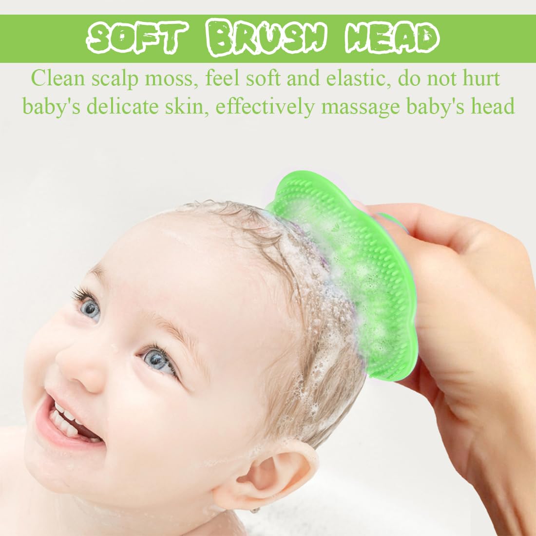 Brosse et peigne pour croûtes de lait (2PCS) - Brosse en silicone pour le bain de bébé, Peigne à Cheveux pour Bébé, Peigne à cheveux sensoriel doux avec poils doux en silicone Outil de bain (Vert)