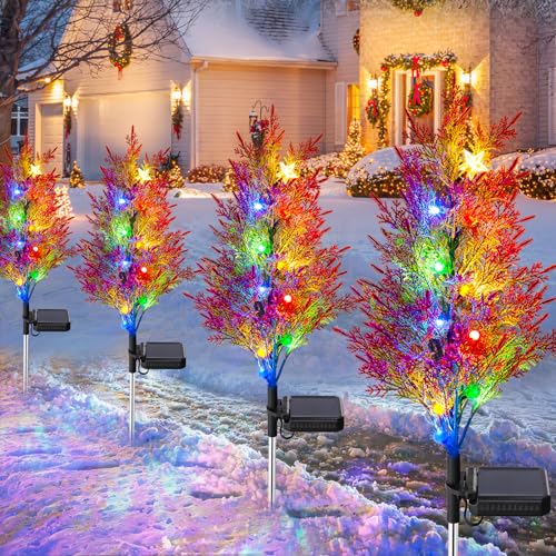 Christmas Decorations Outside, 4 Pack Solar Christmas Tree Lights