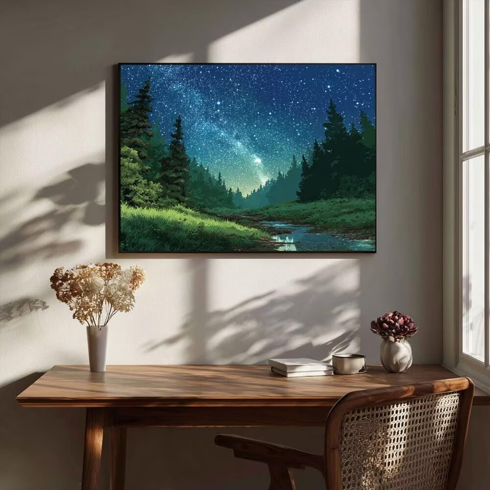 Malen Nach Zahlen Erwachsene DIY Komplettset - Hochwertige Acrylfarben & Leinwand - Entspannendes Kunsthandwerk für Anfänger & Fortgeschrittene - Ideales Home Deko - Sternenwald Motiv (80x100cm) C-939