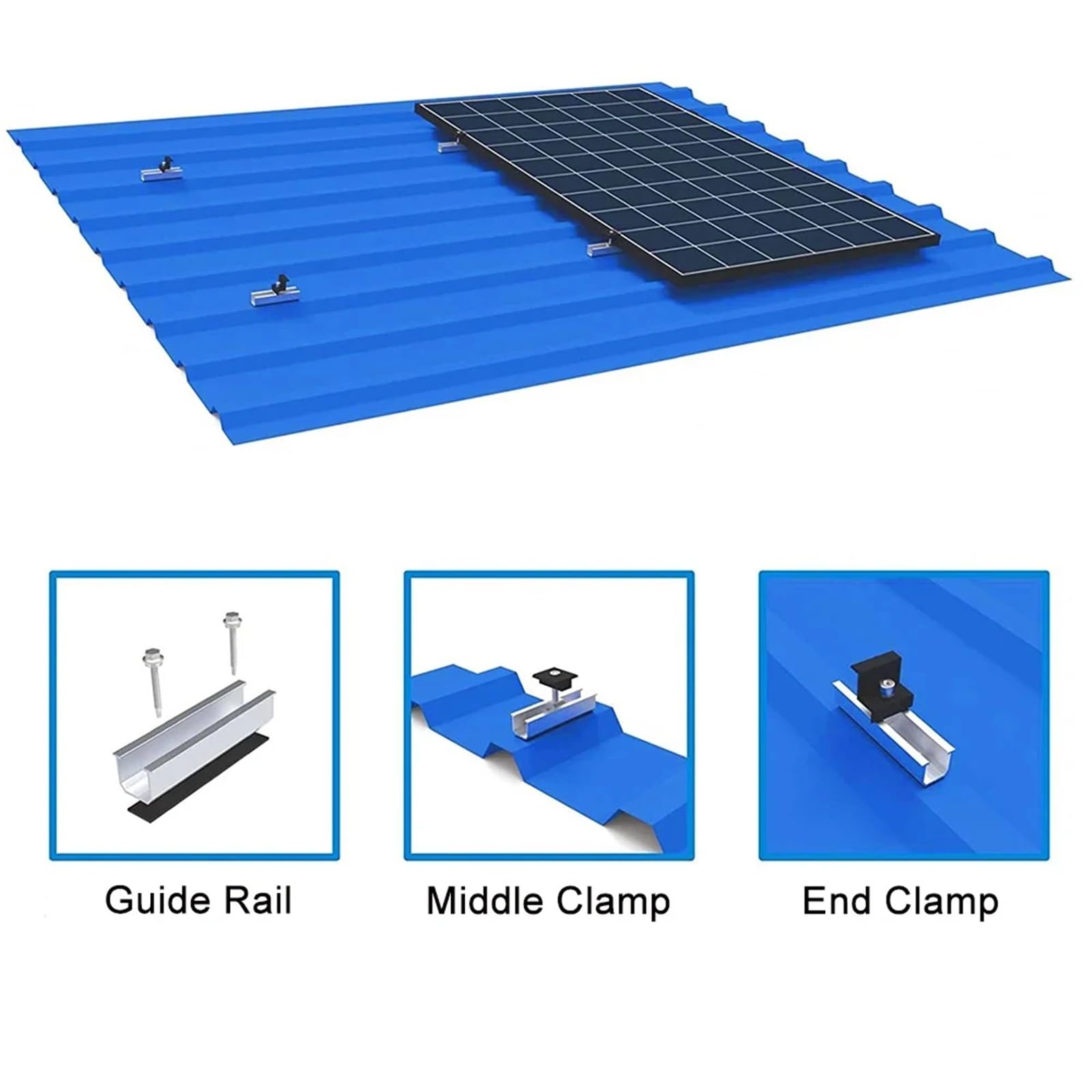12 Stück/Set Solarpanel-Halterung, Aluminium-PV-Schienenbefestigungsmodul, trapezförmige Dachmontage-End- und Mittelklemmen