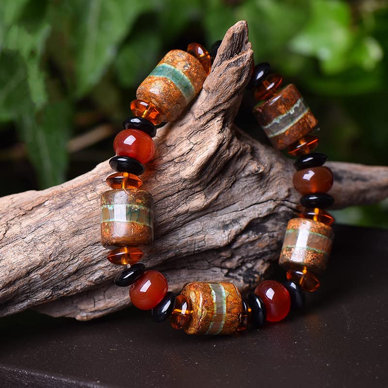 Pulsera Pulsera de amuleto, pulsera de cuentas de ágata natural, pulsera de Feng Shui, pulsera de cuentas Dzi de estilo tibetano, atraer riqueza, dinero y buena suerte, brazalete de pareja, regalo de