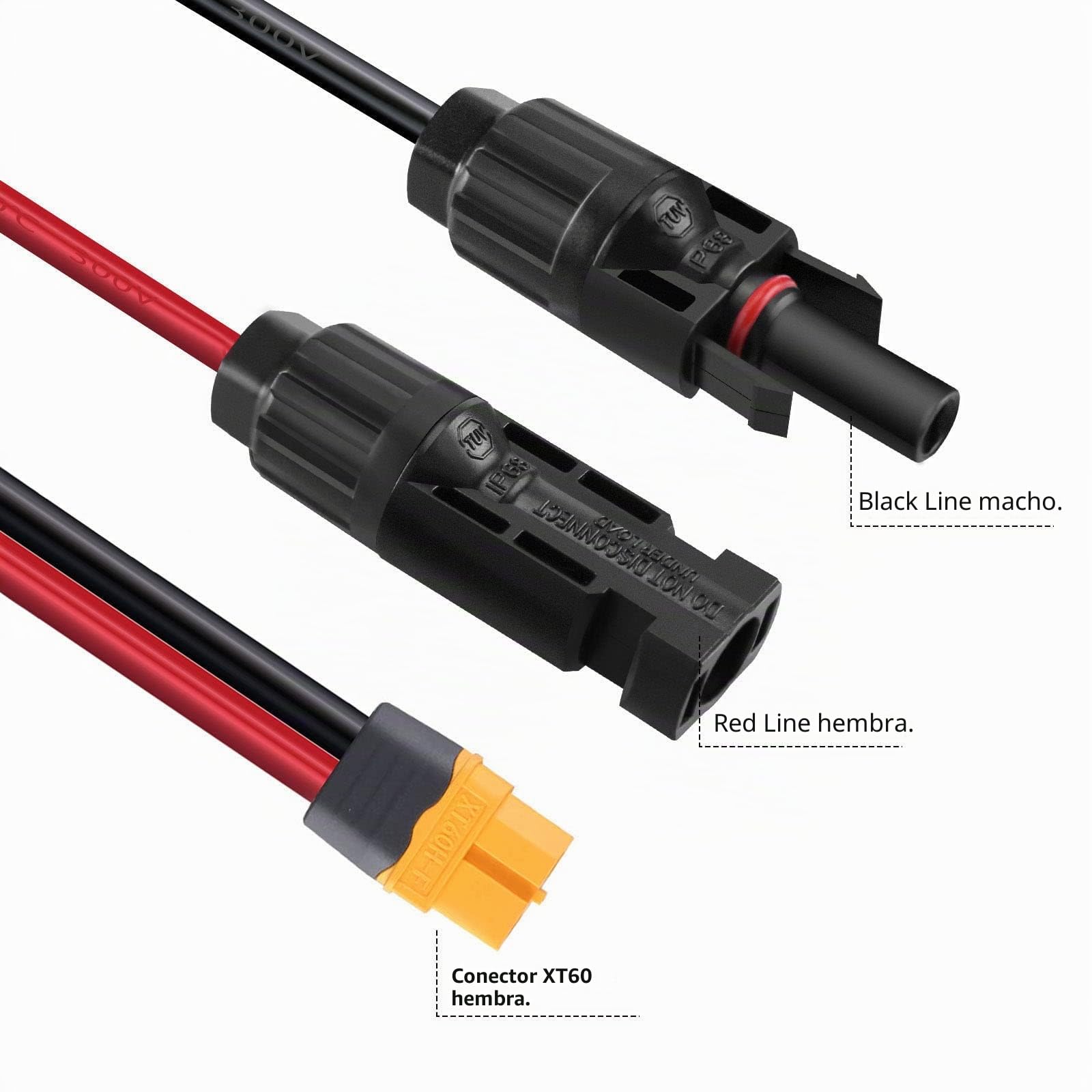 Cable solar de 3 m (XT60, 10 AWG, 6 mm2, compatible con Ecoflow, Bluetti, Anker)