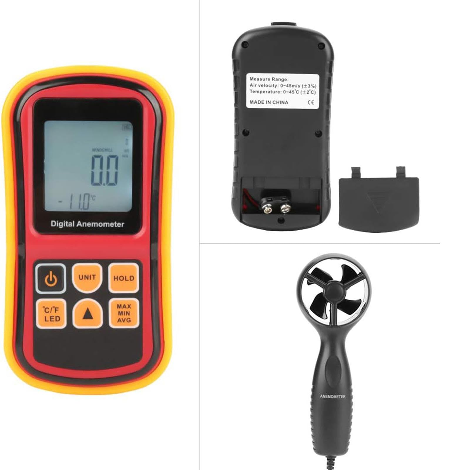 Medidor de Velocidad del Viento LCD Digital de Mano, Anemómetro Probador de Velocidad del Flujo de Aire Dispositivo de Medición con Luz de Fondo para Medir La Velocidad del Viento