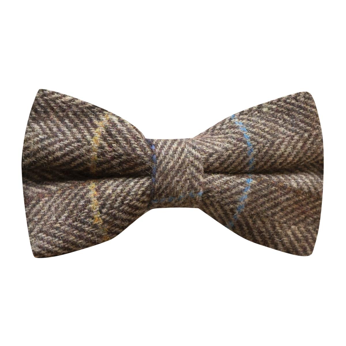 King & Priory Luxury Walnut Brown Herringbone Check Bow Tie, Tweed
