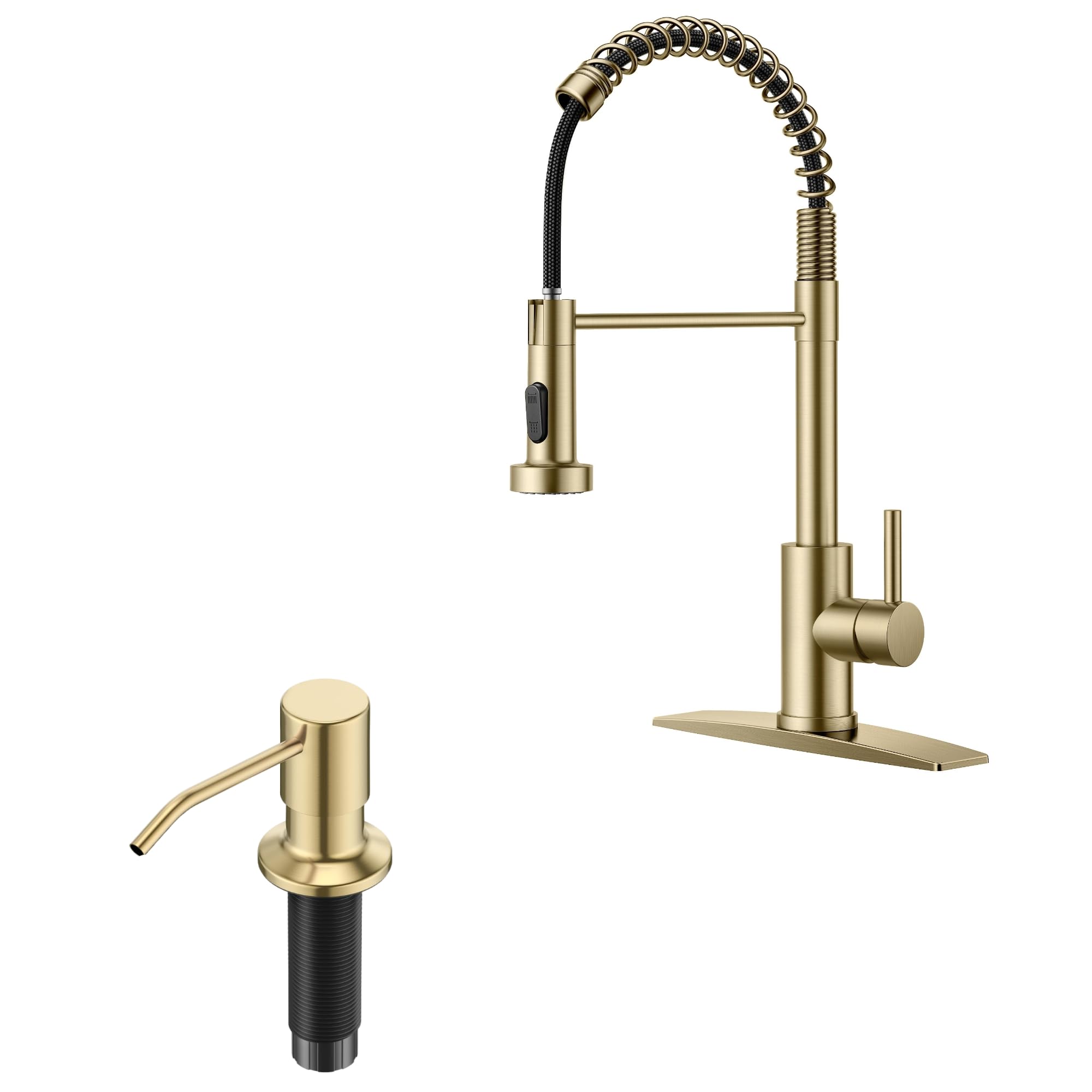 Jnfidosr Gold Kitchen Faucet With Pull Down Sprayer & Brushed Soap Dispenser