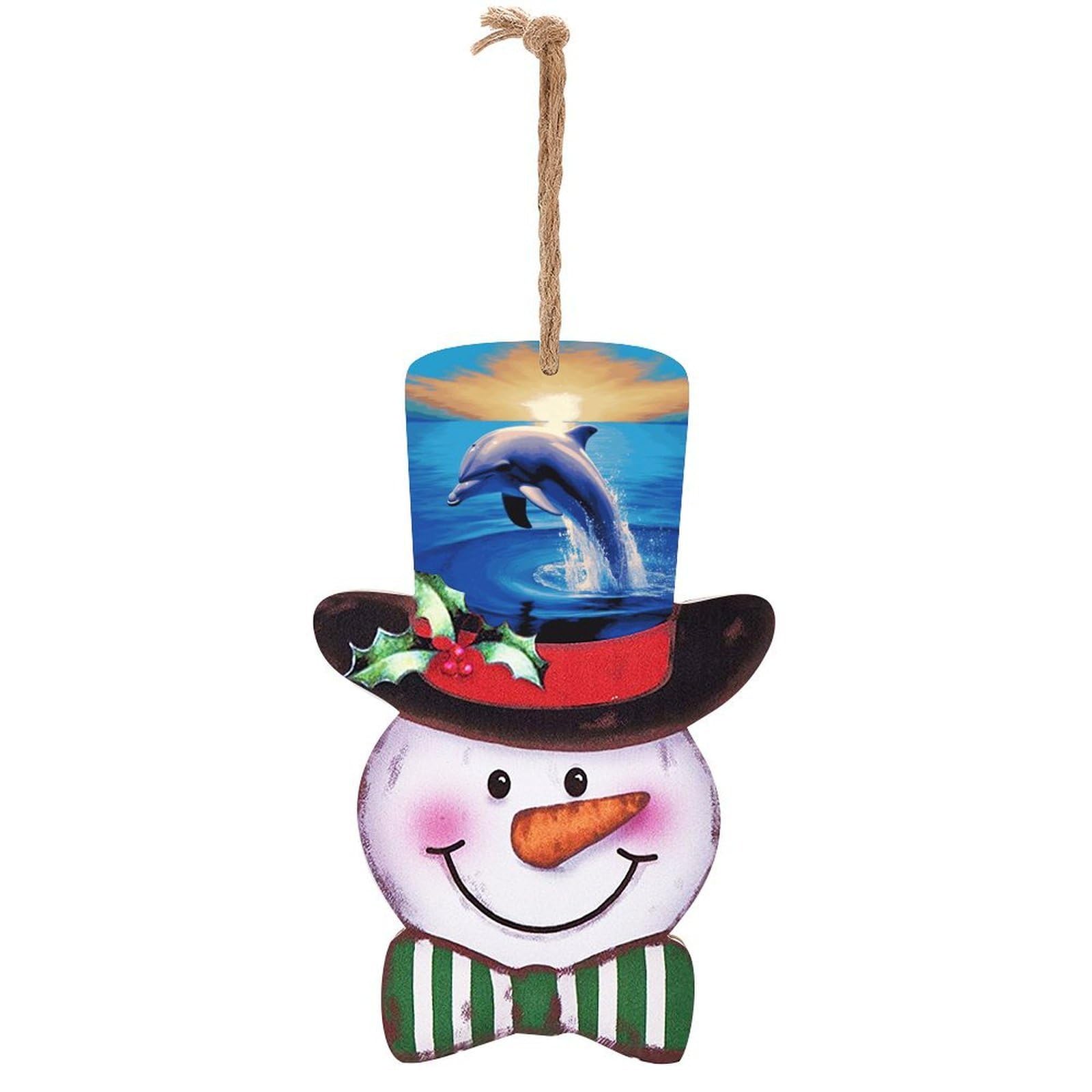 Elegant Dolphin Snowman Decor Christmas Snowmans Hanging Decors Wooden Exquisite Holiday Decoration Sign for Home Window Wall Farmhouse Indoor Outdoo