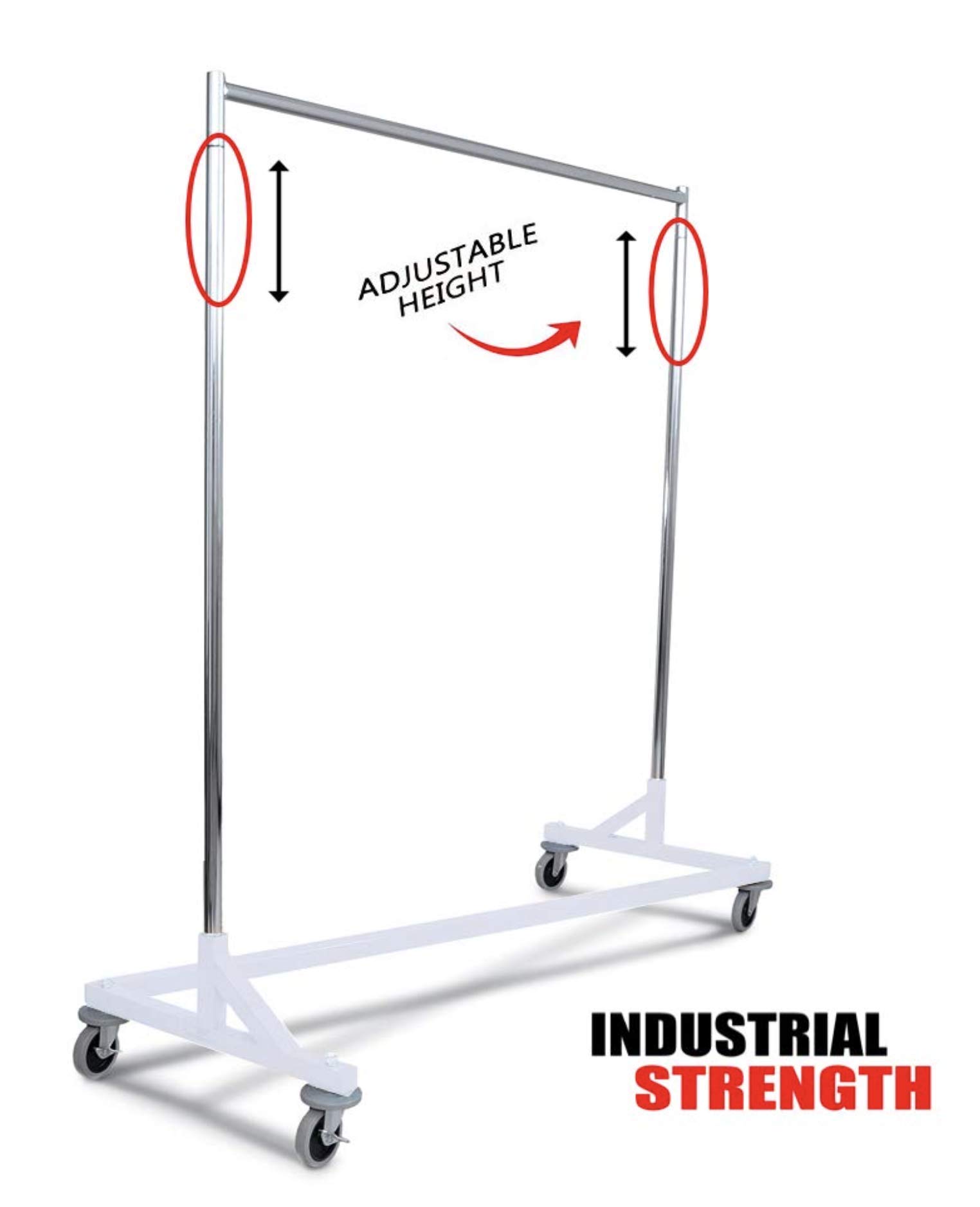 Only Hangers Industrial Strength Z Rack with Built-in Height Extensions - Decorative White Base - Tallest Z Rack Available!