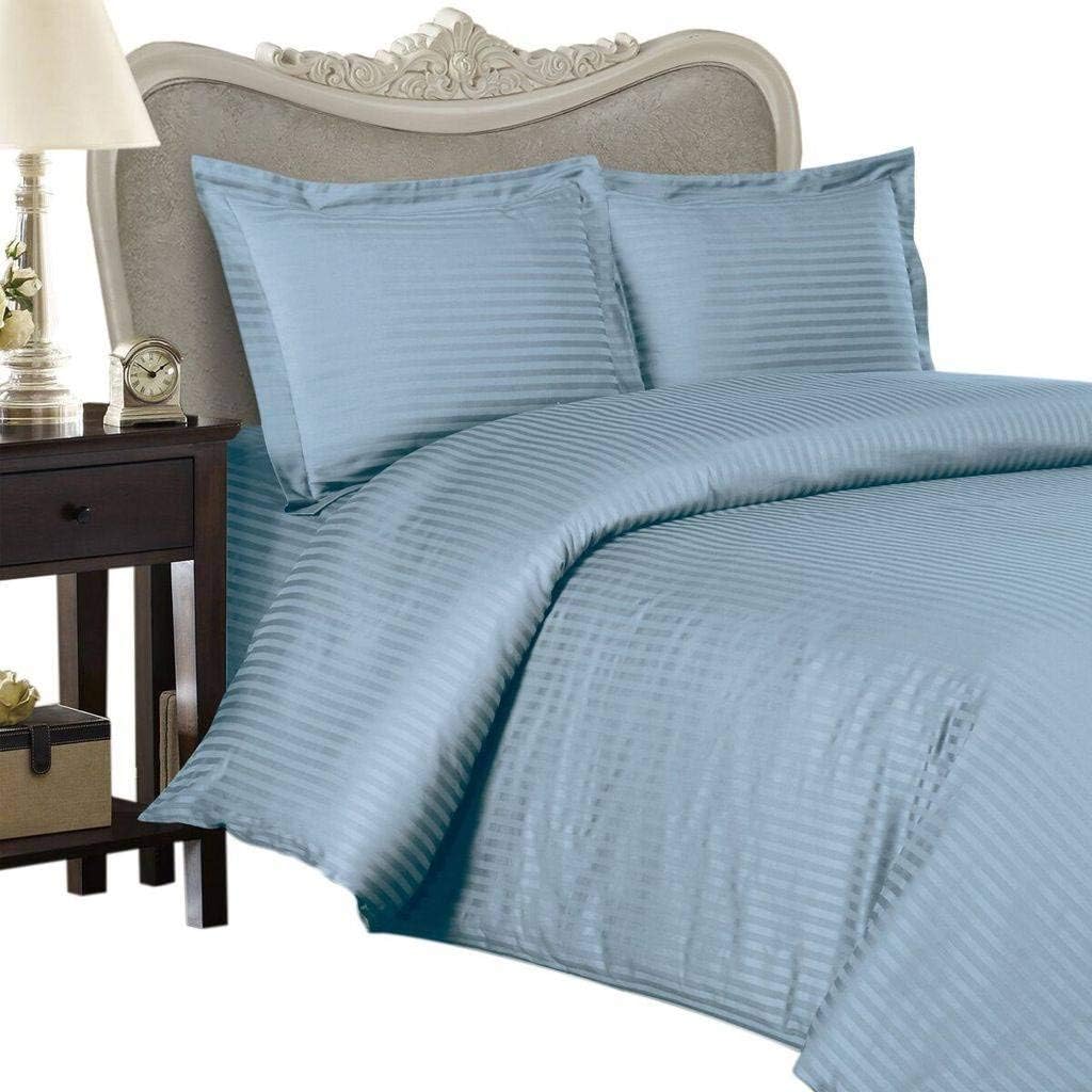 Luxurious 300 Thread Count Egyptian Cotton 300TC Twin Extra Long Sheet Set, Twin XL, Blue Stripe 300 TC