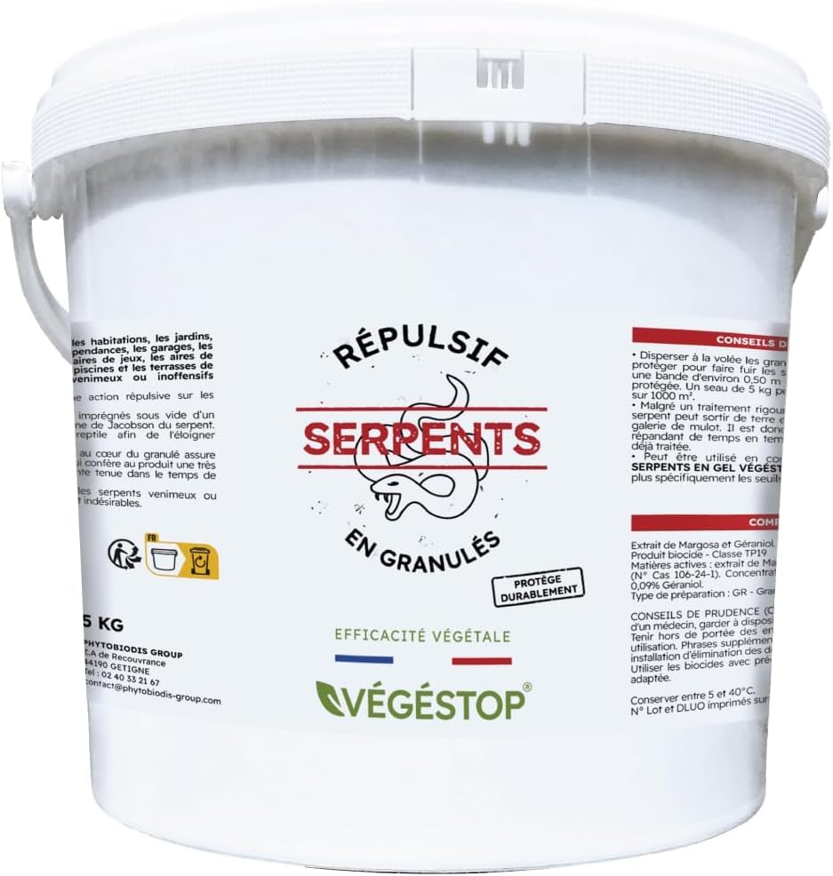 Repellente per Serpenti - Granuli - 5 kg - Trattamento per 1000 m² - Azione a Lunga Durata - per Allontanare i Rettili (bisce, vipere, ECC.)