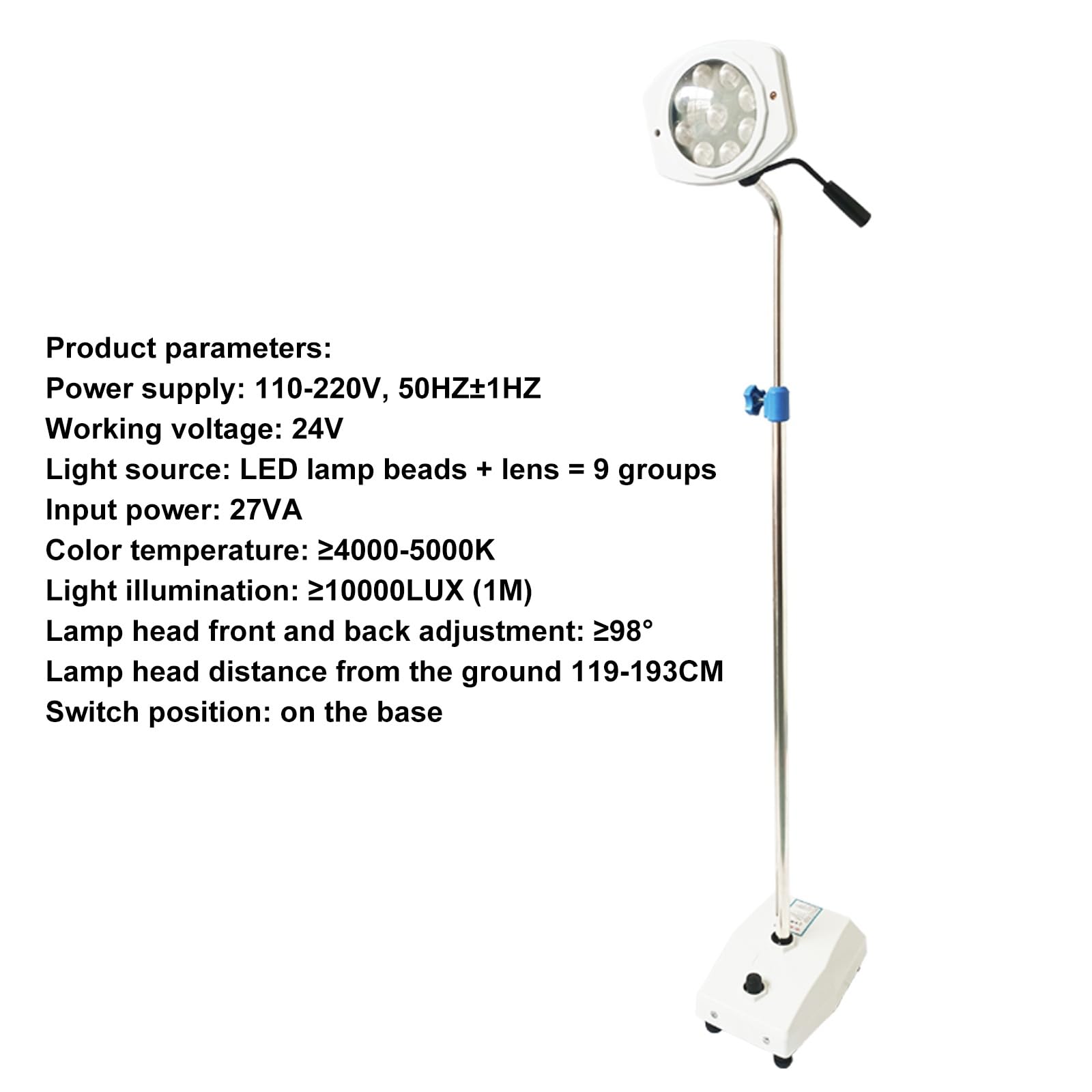 Lampa do badań medycznych Led, bezcieniowa lampa medyczna, lampa chirurgiczna, ruchoma lampa dla zwierząt domowych, lampa bez cienia, regulowana wysokość i jasność