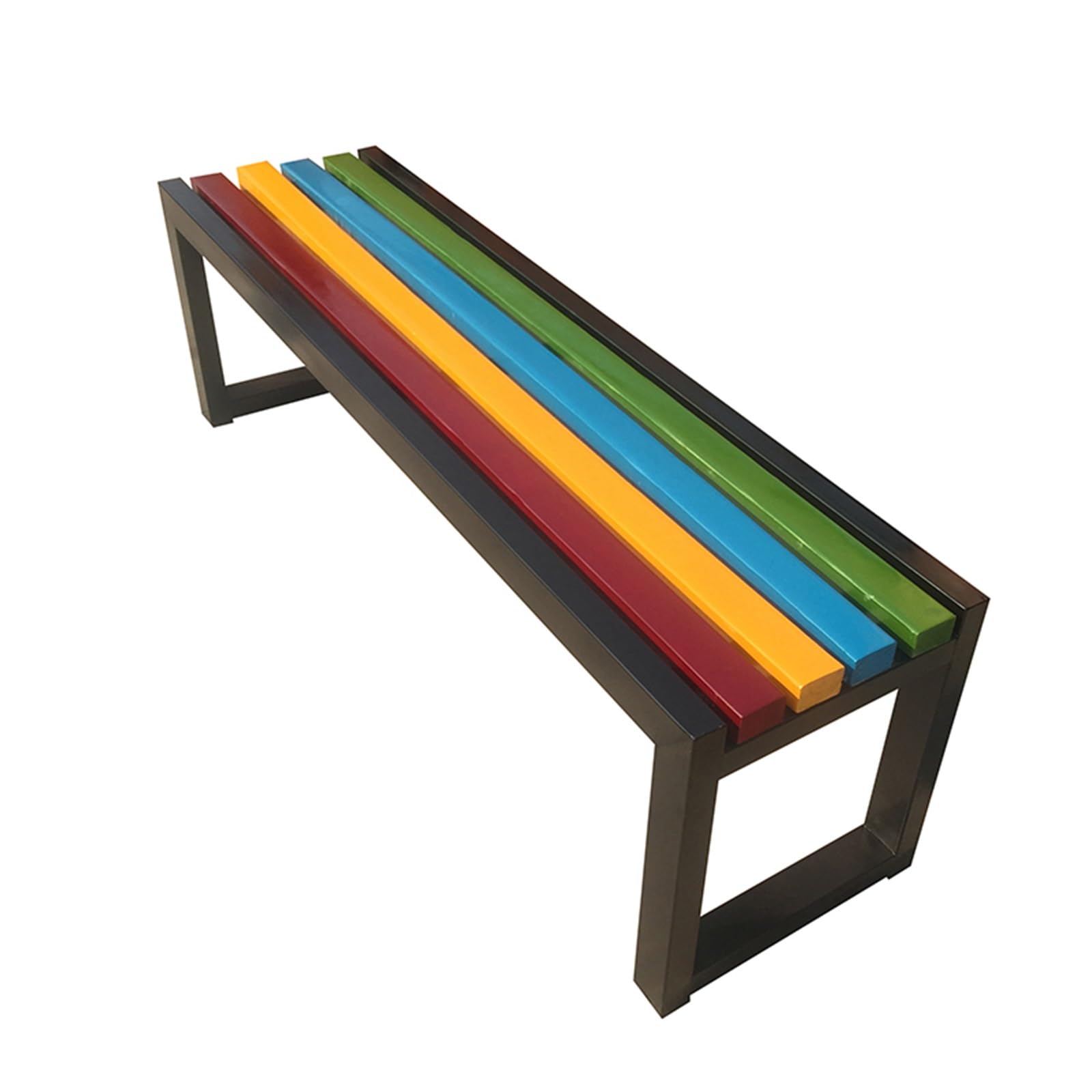 Banc de parc extérieur haut de gamme sans dossier bois marron et métal 150 cm