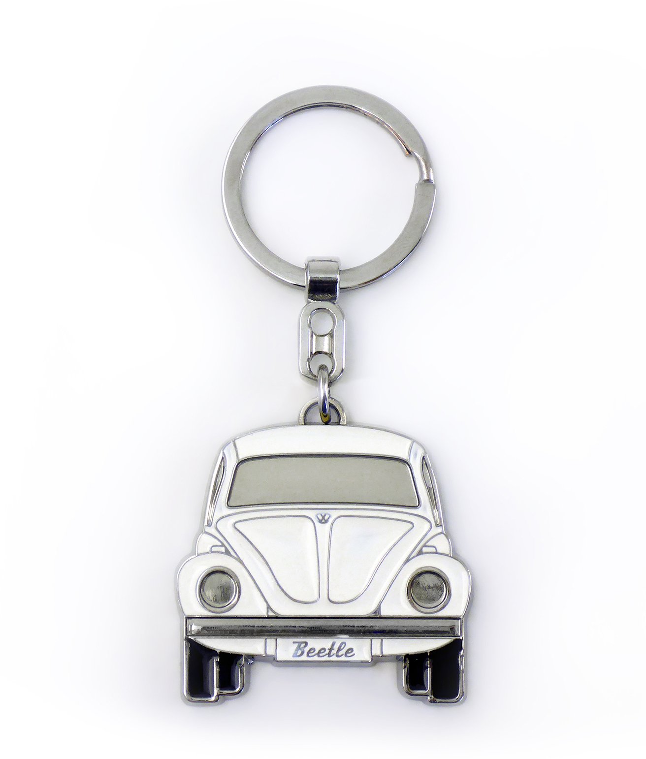 VW Collection by BRISA Genuine Volkswagen VW White Classic Bug Beetle Keychain and Metal Embossed Gift Box