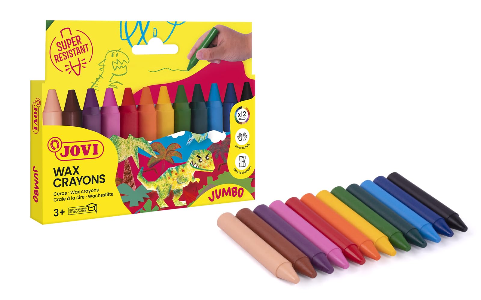 Jovi - Ceras de colores para niños, estuche de 12 ceras surtidas, super resistentes, no manchan (980/​12)