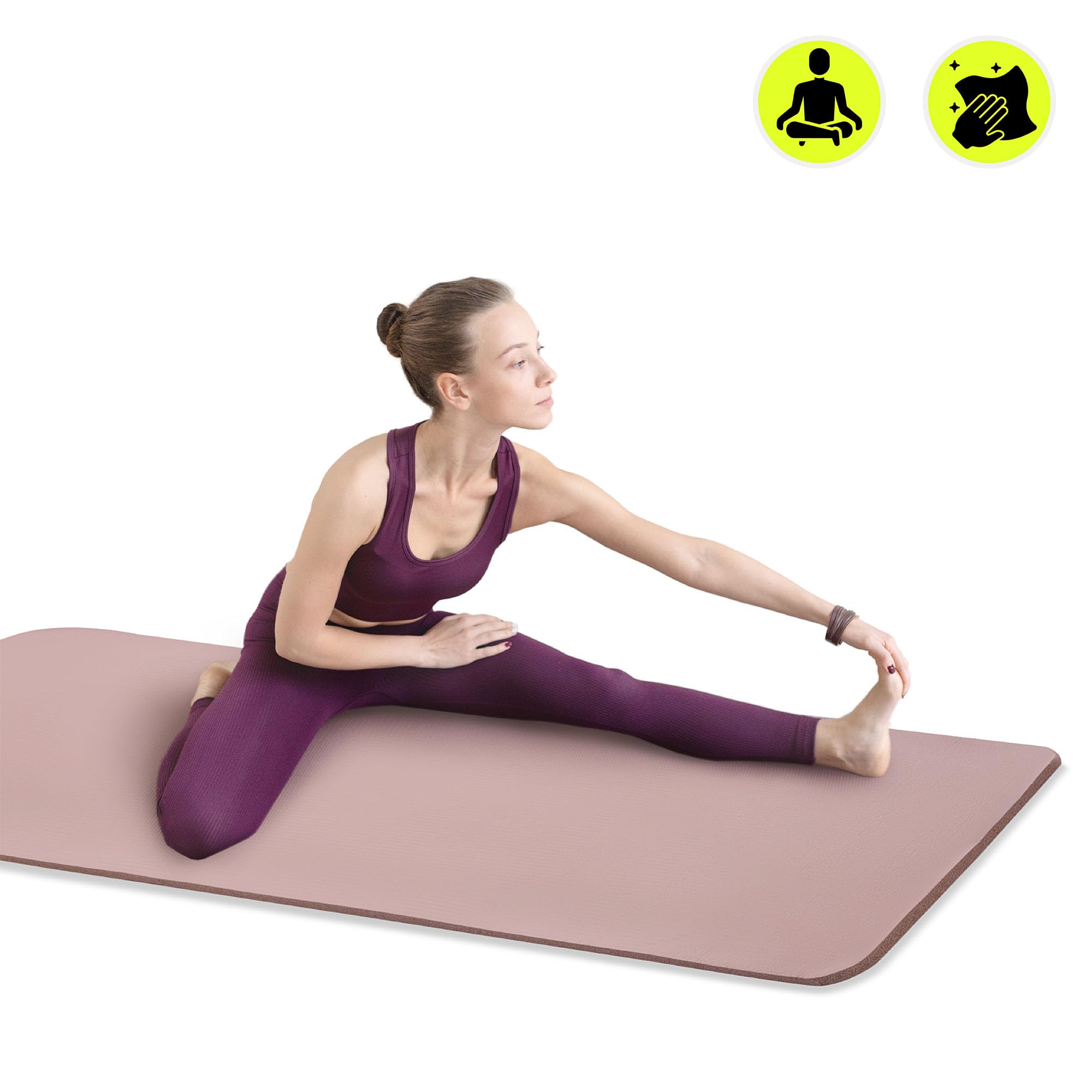 HyperMotion Mata do Ćwiczeń Fitness i Jogi NBR 183x61x1,5 cm Brudny Róż, Antypoślizgowa 15 mm, z Paskiem do Ćwiczeń i Przenoszenia, Gruba Mata do Jogi, Pilates i Stretchingu