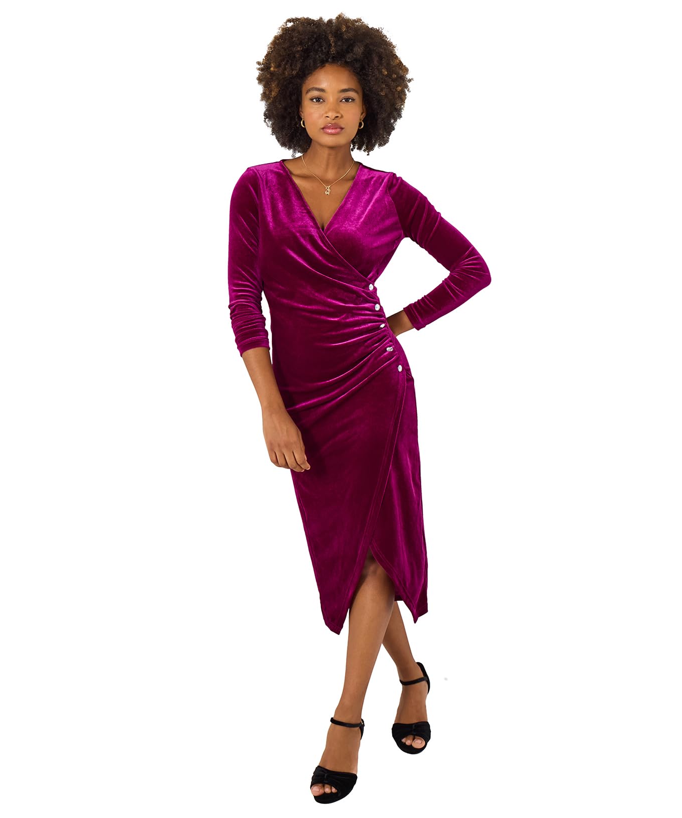 Joe Browns Women's V Neck Stretchy Velour Dress, Purple, 14