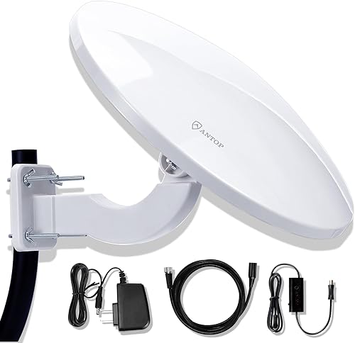 ANTOP Antena de TV para canales locales, antena HDTV al aire libre para Smart TV digital, Omni Direccional UFO amplificado 360 alta recepción para