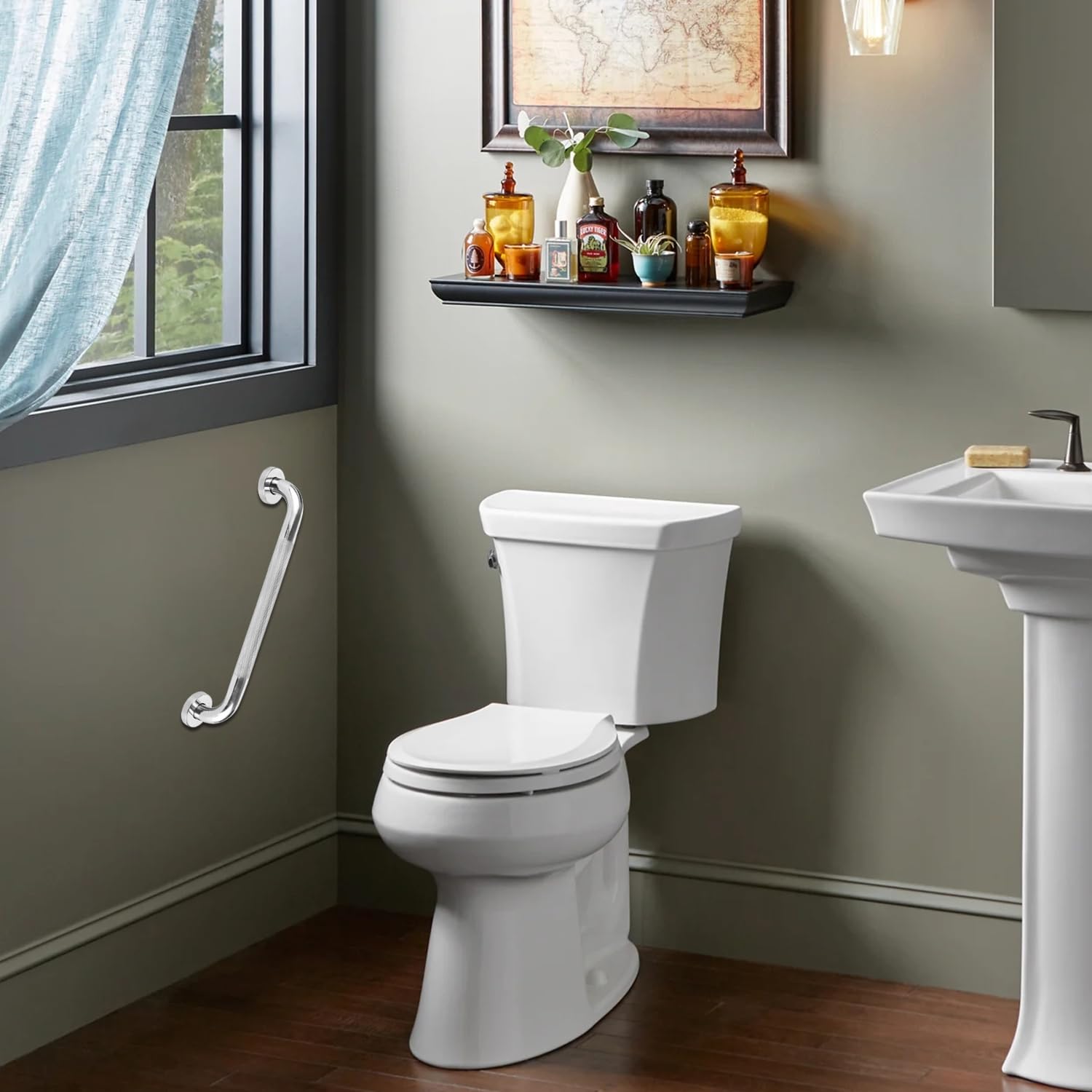 sunzone 2 maniglie per bagno, 81,3 cm, antiscivolo, in acciaio inox SUS 304 cromato, per bagno, doccia, corrimano di sicurezza, per anziani e persone anziane