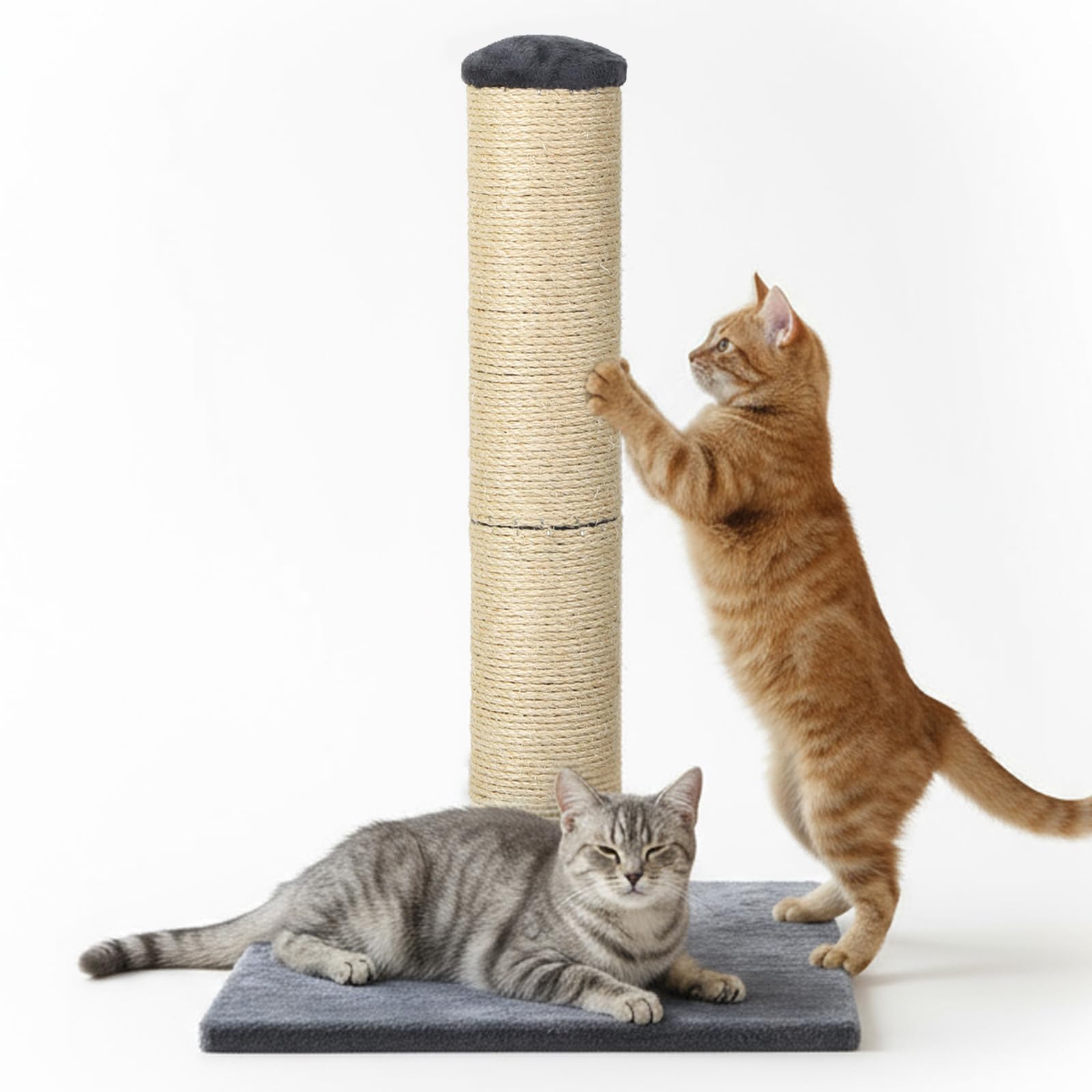 skylos 74 cm Extra-Thick Cat Scratching Post Natural Sisal Rope,Plush Base,Furniture‑Safe,Grey & Wood