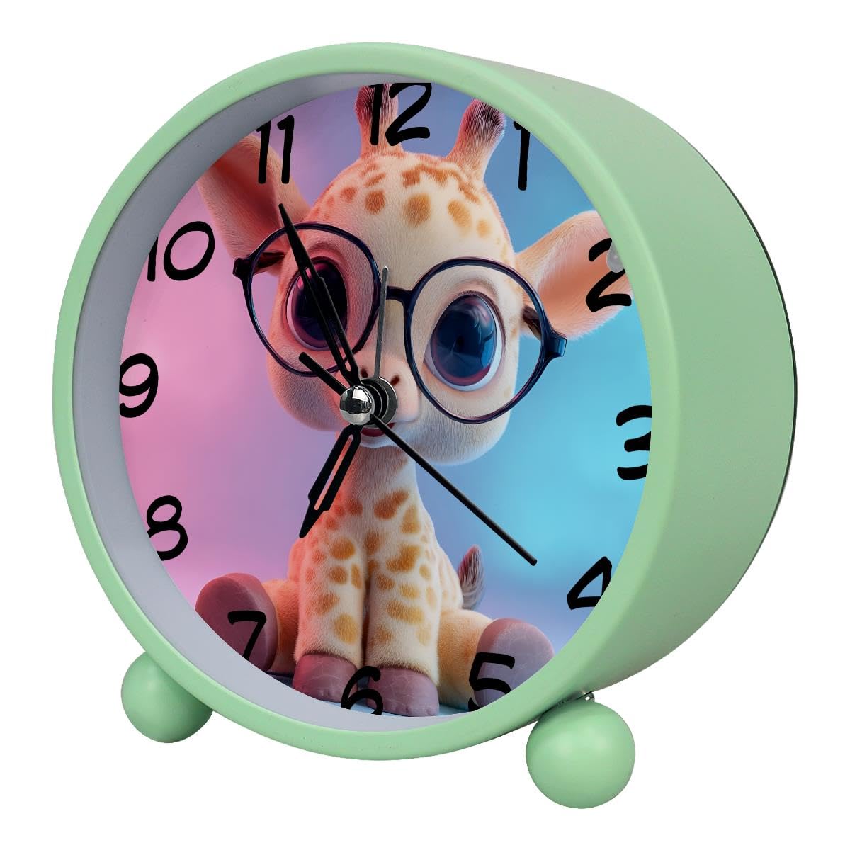 Luoweisi Analog Alarm Clock Cartoon Giraffe, Silent Non-Ticking with Night Light, Battery Operated, Round Desk Alarm Clock for Office, Bedroom, Elderly, Adults, Children, Student Gifts